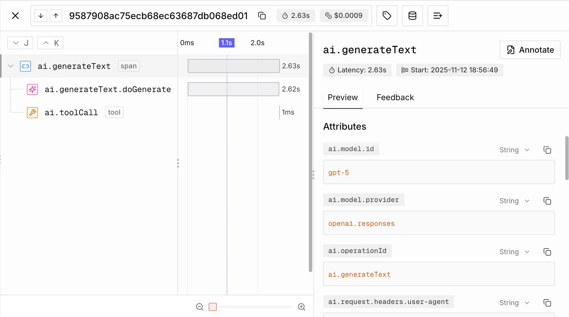 Vercel AI SDK Trace
