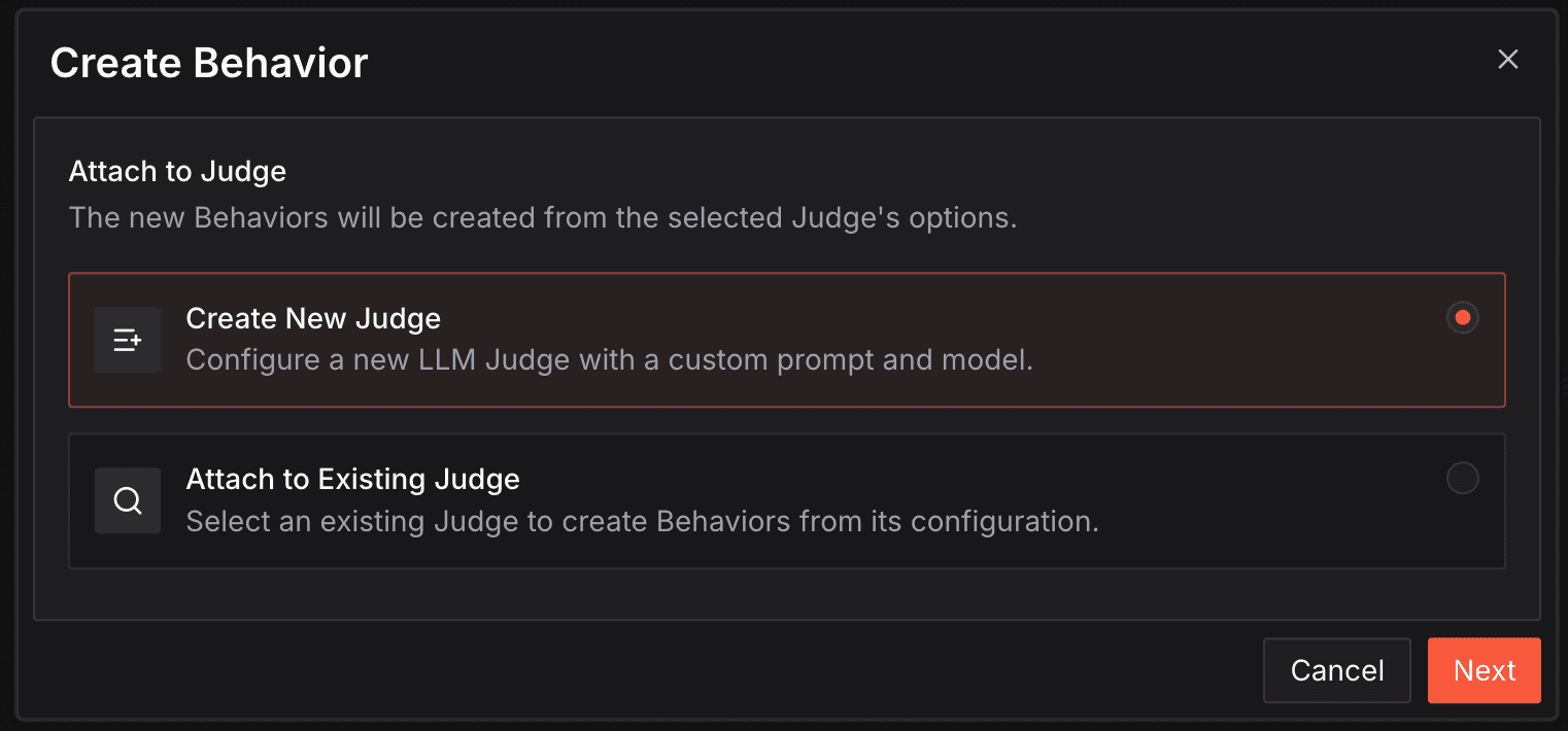 Behavior Creation Dialog