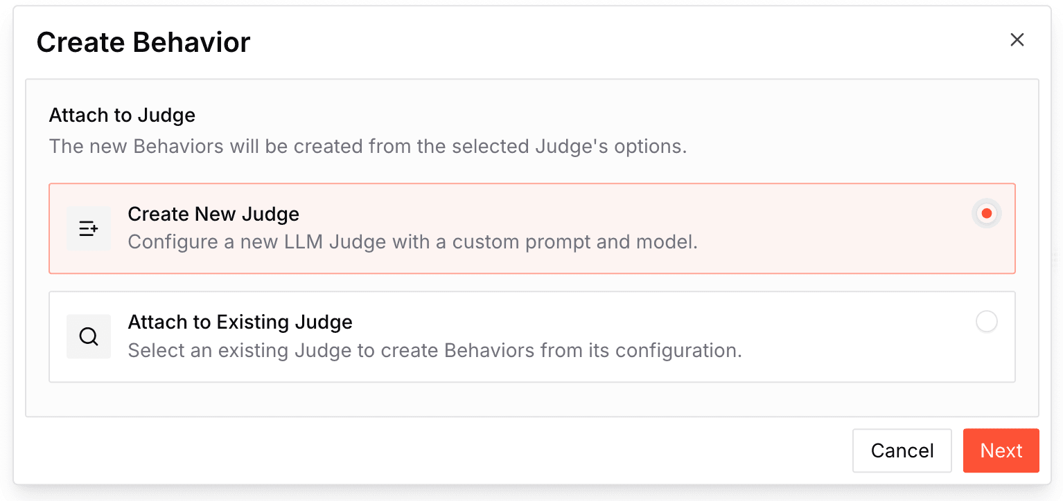 Behavior Creation Dialog