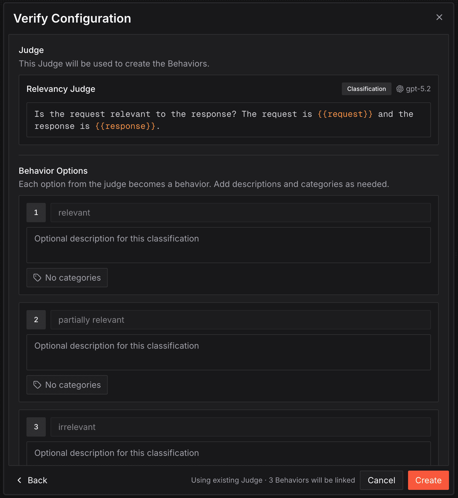 Verify Behavior Creation Dialog