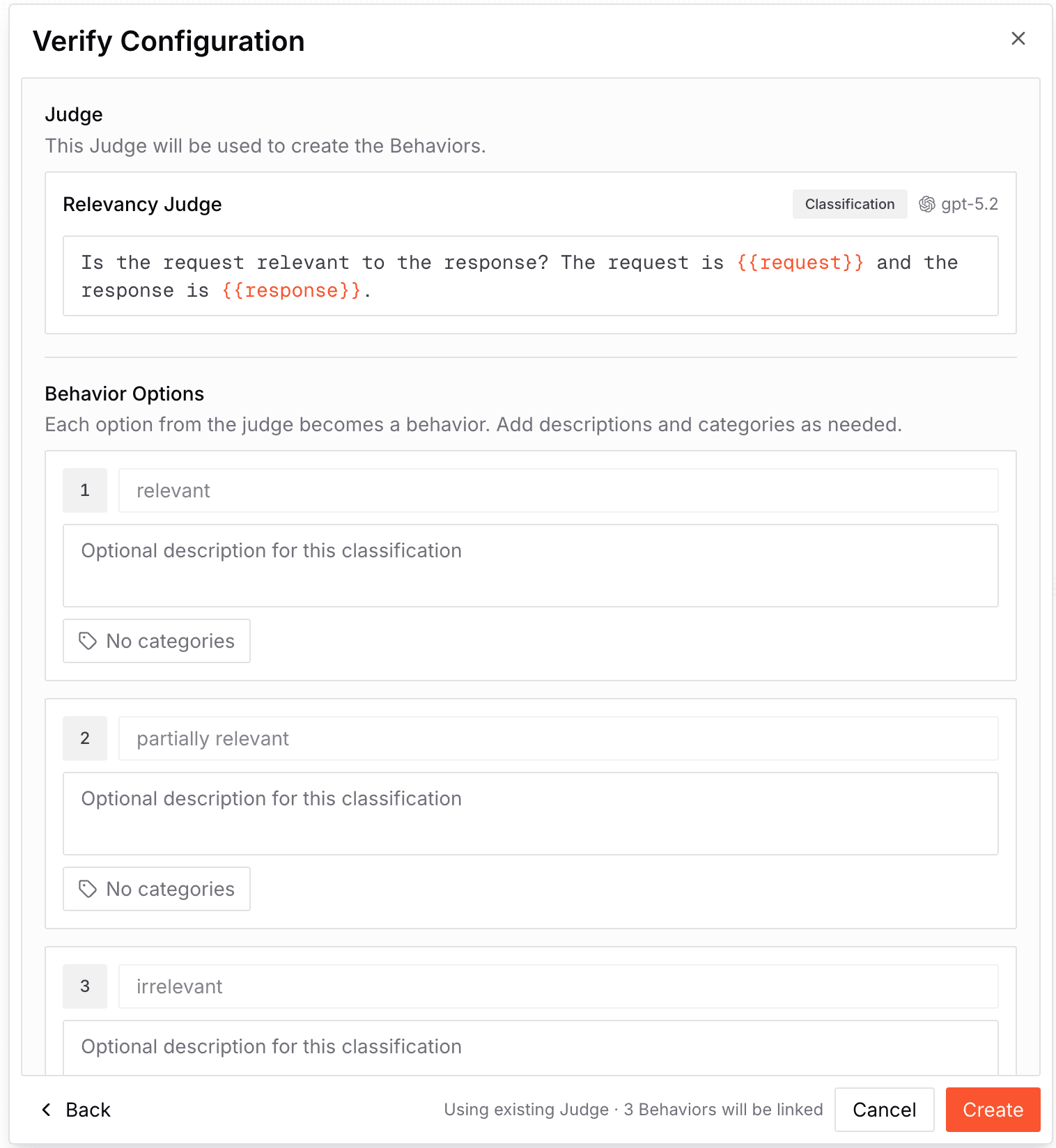 Verify Behavior Creation Dialog