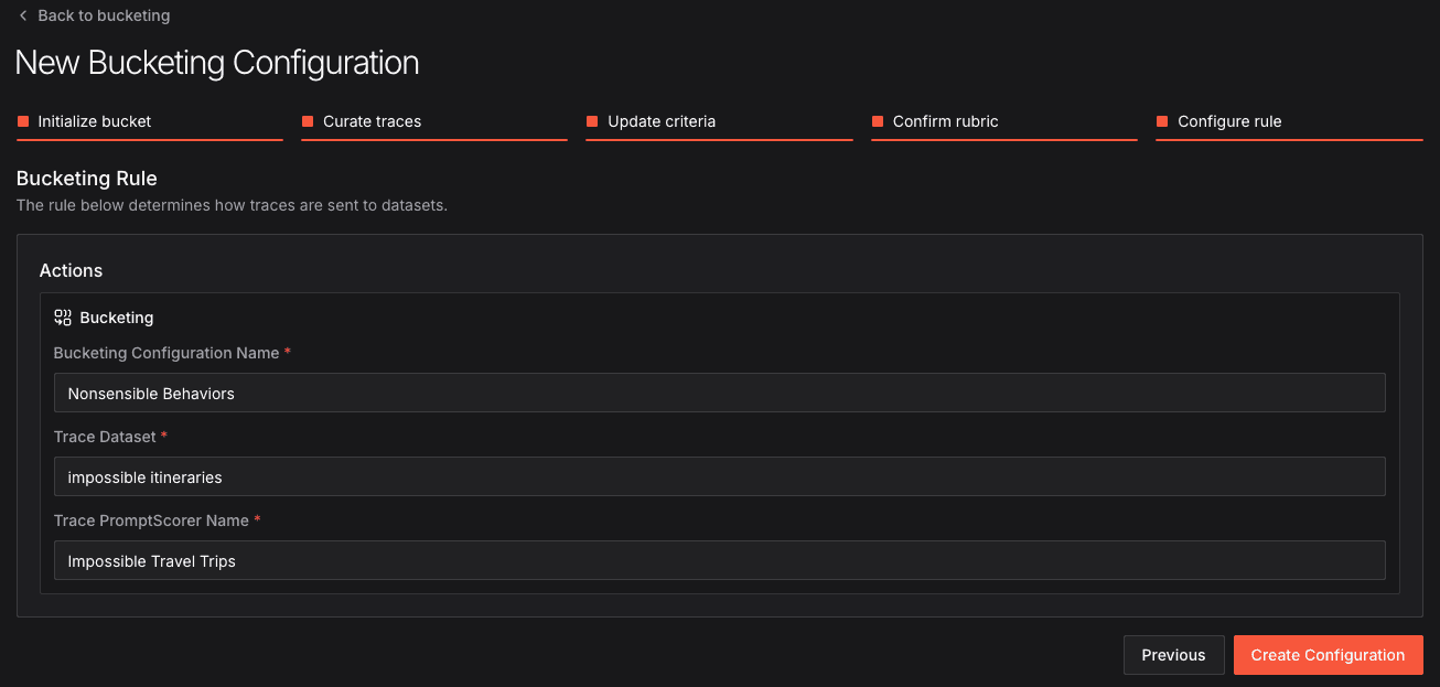 Finalize Bucketing Configuration