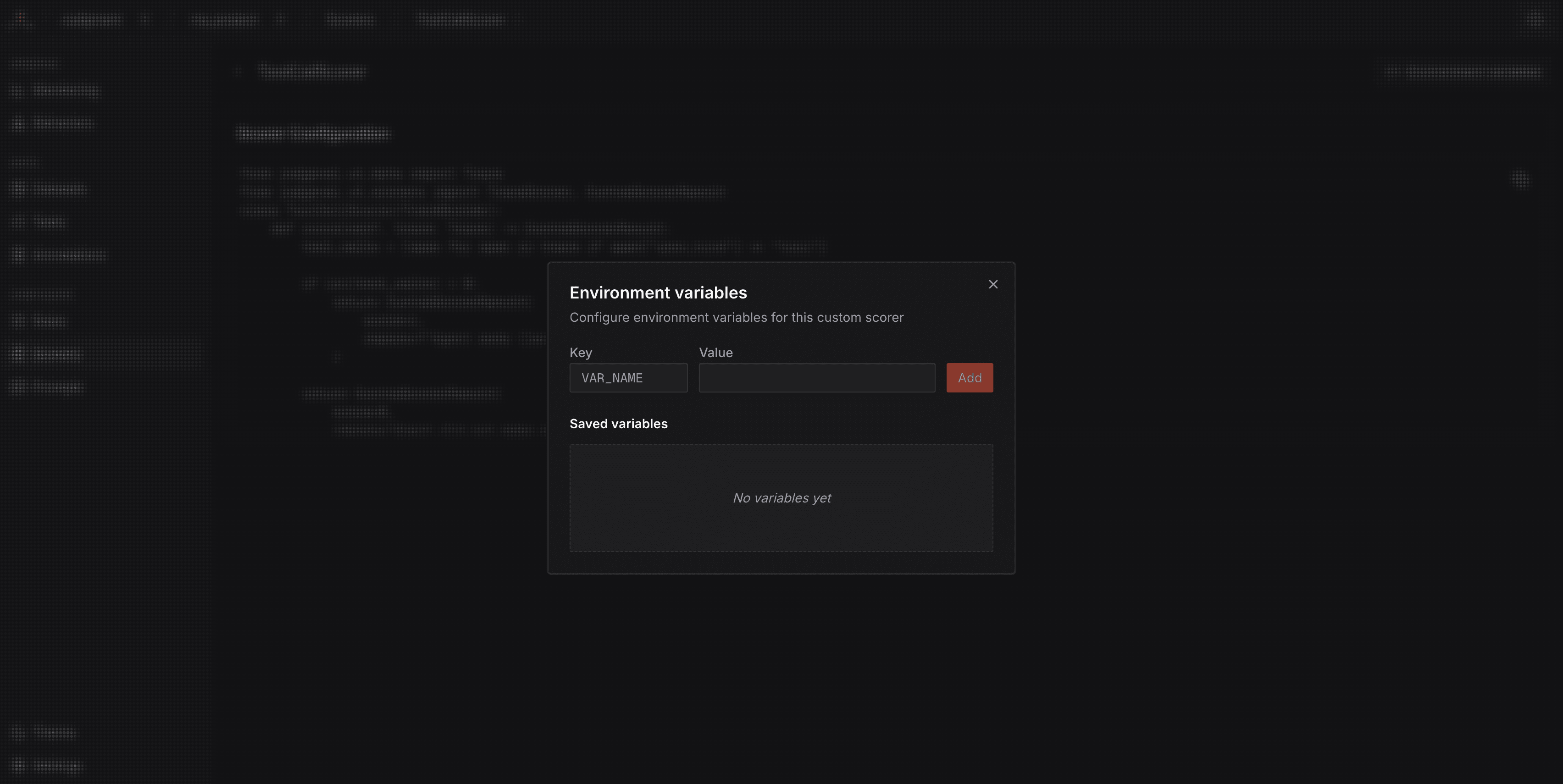 Custom Scorer Env Vars Dialog
