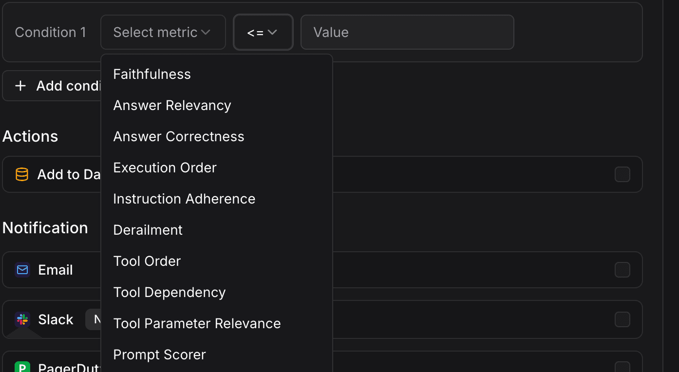 Rule Metric Dropdown Options