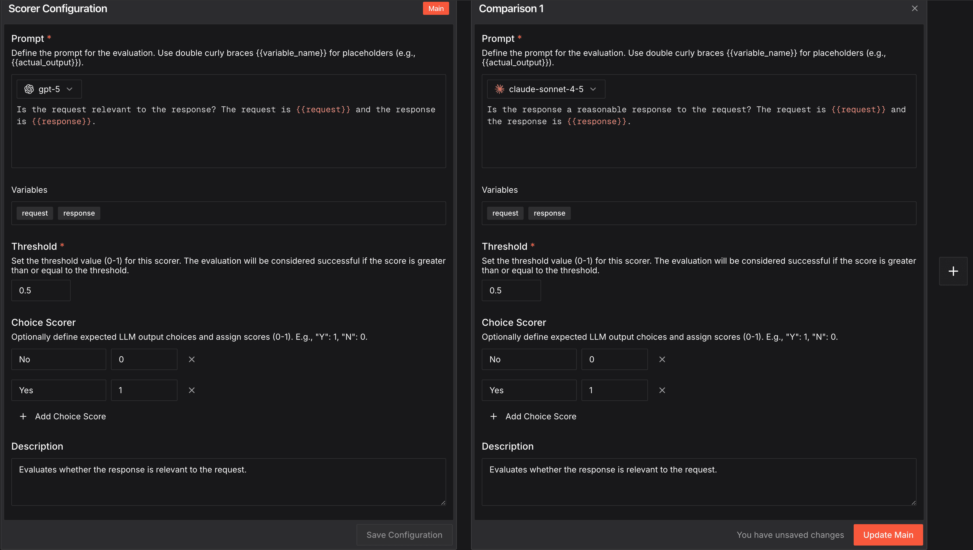 Scorer Configuration Comparison